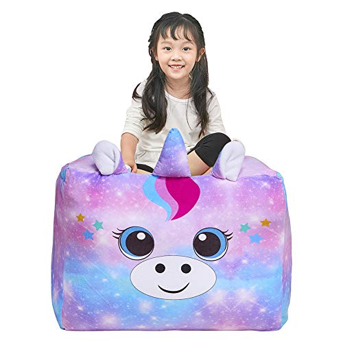 Play Tailor Unicorn Bean Bag Chair Cover for Kids, Stuffed Animal Storage Beanbag Chairs Large Soft for Girls Bedroom Organizers and Decoration (No Filler) - Thumbnail 7