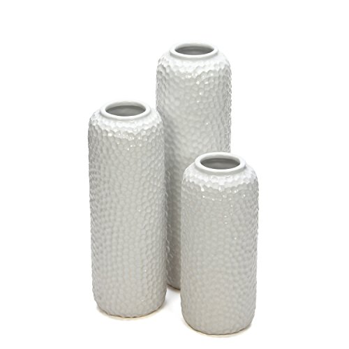 image for Hosley Set of 3 White Ceramic Honeycomb Vase Tall 12 Inch Medium 10 In