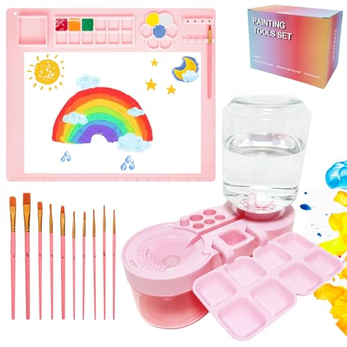 Painting Station, Paint Brush Cleaner (Upgraded) and Silicone Painting Mat 20