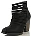 Soda Women's Kelly Cut Out Strappy Stacked Chunky Ankle Bootie