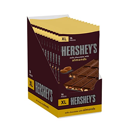 HERSHEY’S MILK CHOCOLATE WITH ALMONDS XL, CANDY BARS, 4.25 OZ (12 COUNT, 16 PIECES)