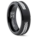 Black Titanium ring Wedding band with Stainless Steel Cables size 12