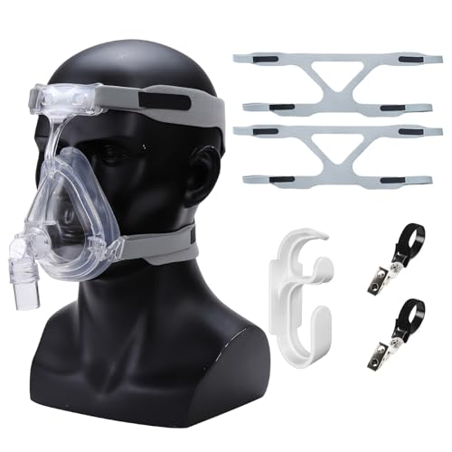 2 Pack Universal CPAP Headgear Strap, CPAP Full Mask Straps Replacement Head Strap with CPAP Hose Holder and 1 Pair Hose Clips