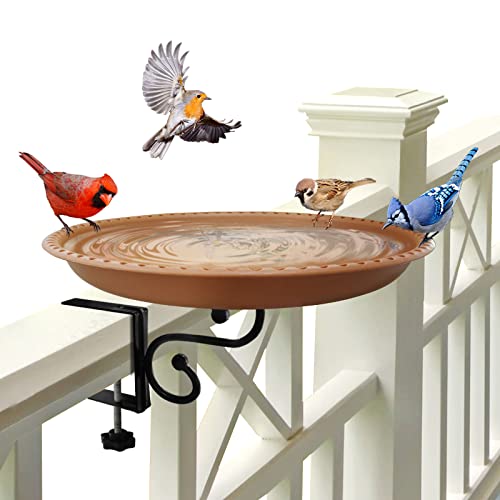 BIRD WISH Deck Mounted Bird Bath, Adjustable Lightweight Weather