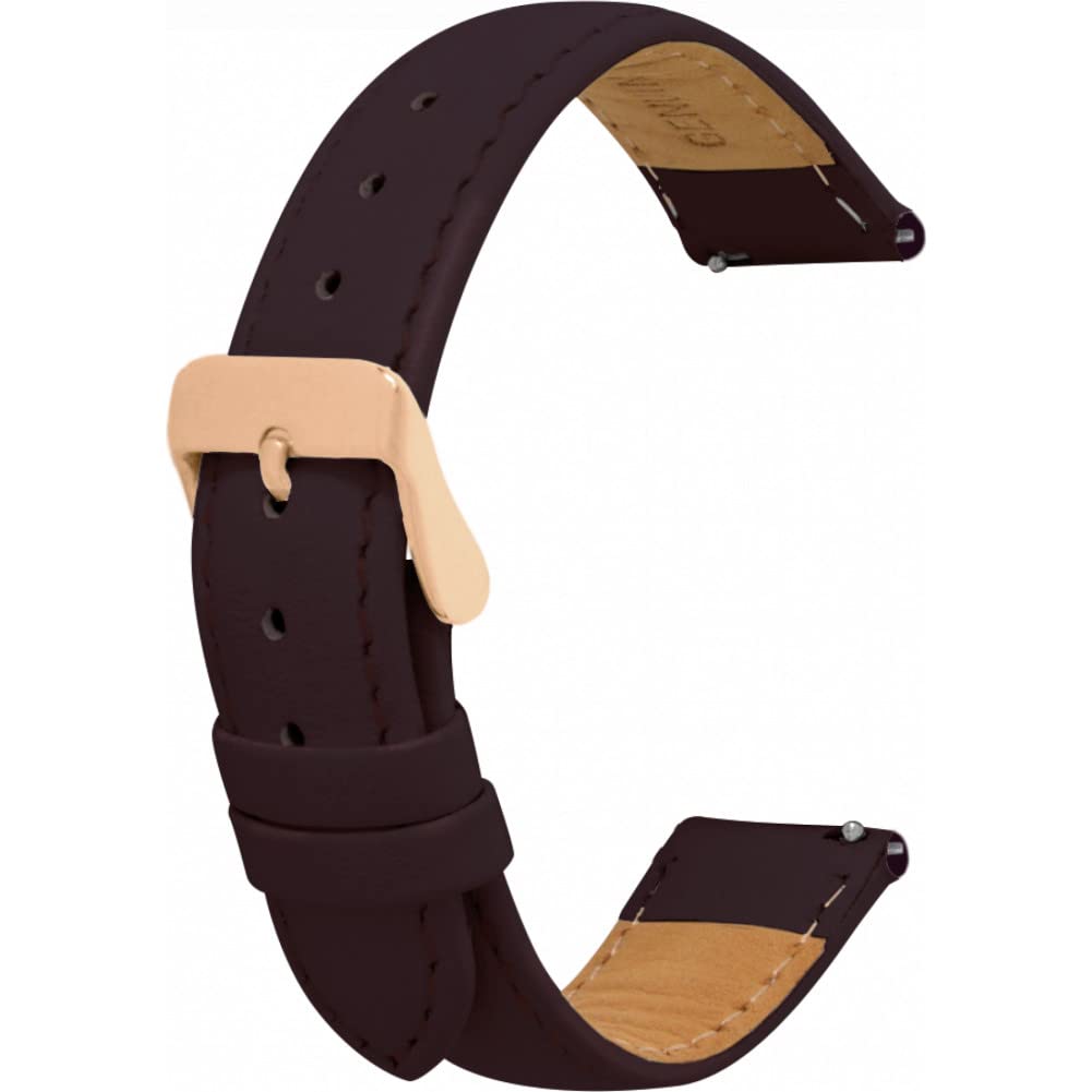 Toff London Ladies Brown Leather Watch Strap, Quick Release with Rose Gold Metal Buckle, Band Width 18mm
