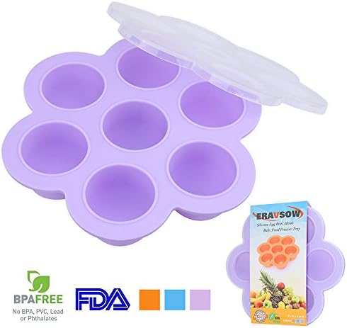 ERAVSOW Silicone Egg Bites Molds,Food Freezer Storage Tray with Lid for Baby Food and More,BPA free,100% FDA Food Grade Silicone (Purple)