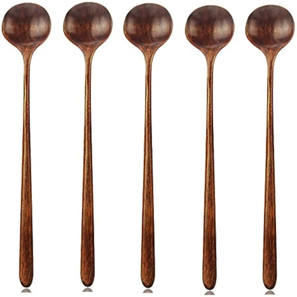 Long Spoons Wooden, 5 Pieces Korean 10.9 Inches 100 Natural Handle Round Soup eBay