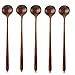 Long Spoons Wooden, 5 Pieces Korean Style 10.9 inches 100% Natural Wood Long Handle Round Spoons for Soup Mixing Stirrer Kitchen Tools Utensils, FDA Approved
