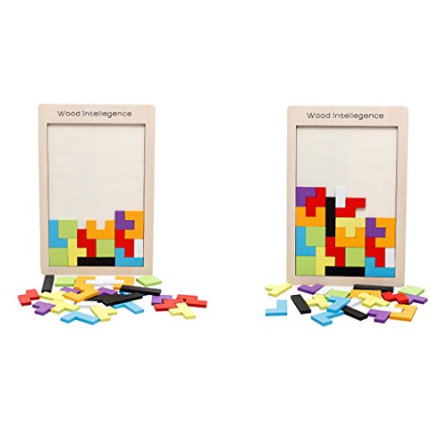 Brain Tetris Block , Early Education 40-PCS Colorful Wooden Tangram Jigsaw Puzzles Intelligence Puzzle for Preschool Children Kids (B) - Thumbnail 4