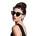 Iconic Audrey Inspired Black Pearl Earrings & Polarized Cat Eyed Sunglasses Set