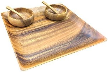 12-Inch Square Serving Tray and Plate with 4-inch Dipping and Nut Bowls with Spoons, Set of 5
