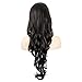 MelodySusie Black Long Curly Wavy Wig for Women, 34 Inches Synthetic Hair Wig with Inclined Bangs Halloween Cosplay Daily Party Wig Natural as Real Hair with Free Wig Cap, Black