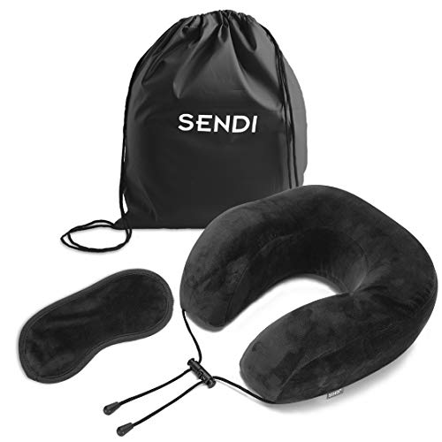 Sendi Memory Foam Neck Pillow Airplane Travel Supports The Head Neck Chin In Any Sitting Position Black