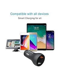 Cargador de coche Njoiii, 30 W 5,4 Amp, con Qualcomm Quickcharge 3.0, doble puerto USB rápido, inteligente, adaptador de accesorios de aluminio, chipset avanzado DC-DC para seguridad, para teléfono, Apple y dispositivos Android