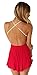 Moxeay Deep V Neck Playsuit Backless Chiffon Short Jumpsuit (S, Red)