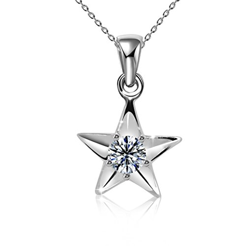 Kigmay Jewelry 925 Sterling Silver Clear CZ Five Point Patriotic Star Pendant Necklace for Women