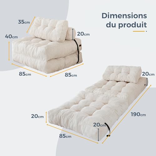 MAXYOYO Sofa Bed Foldable Convertible with Pillow, Mattress with Back Support, Portable Comfortable Sofa Bed for Living Room Bedroom Beige