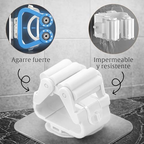 CJSME® ️ Broom and Mop Hanger without Drill: Pack of 4 Brooms and Mops Holder Adhesive Organizer – Easy Installation and Space Saving.