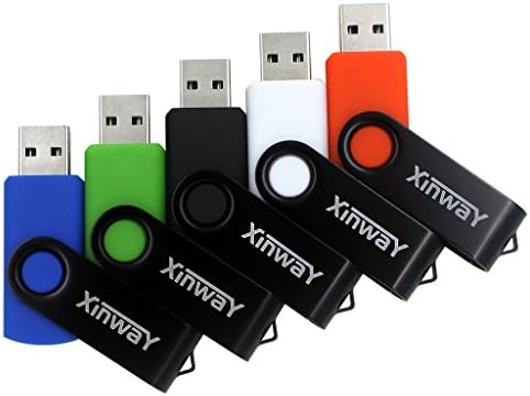 XINWAY 16GB USB 2.0 Flash Drives Thumb Drive Memory Stick, (5 Pack Five Colors: Black White Blue Green Orange)