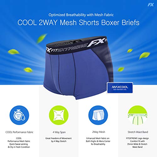 FITEXTREME Mens 5 Pack 2Way Mesh Cool Sporty Performance Short Boxer Briefs L