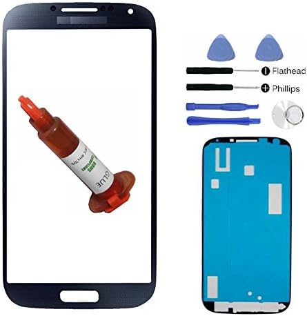 (ERGP) Black Front Outer Lens Glass Screen Replacement For Samsung Galaxy S4 SIV i9500 + Adhesive + Tools + 5ml UV LOCA Liquid Glue