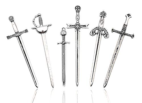Kinteshun Assorted Rapier Swords Fencing Bookmark Charm Pendant for DIY Jewelry Making Accessaries(12pcs,Antique Silver)
