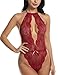 Avidlove Lingerie for Women Lace Teddy One Piece Halter Babydoll Bodysuit Wine Red M