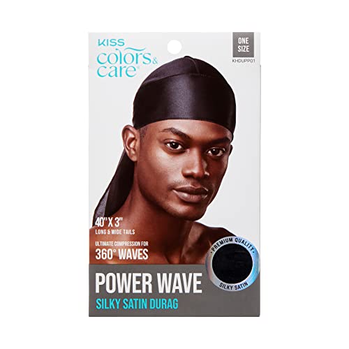 KISS COLORS & CARE Power Wave Silky Satin Durag - Black, Maximum Wave ...