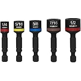 Klein Tools 32925S Nut Setter Set, Magnetic Impact Driver Set, 2-Inch Power Nut Drivers, Color-Coded, SAE, Impact-Rated, 5-Piece