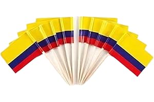 JAVD CYPS 100 Pcs Colombia Flags Colombian Toothpick Flags, Small Mini Stick Cupcake Toppers Colombian Flags,Country Picks Party Decoration Celebration Cocktail Food Bar Cake Flags
