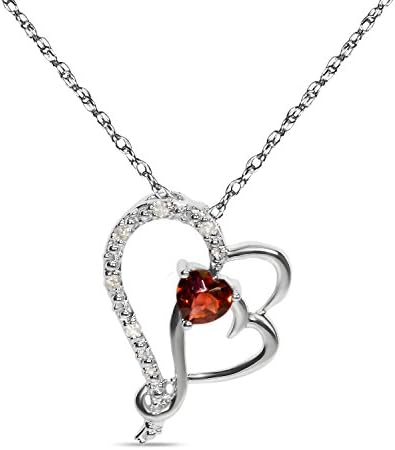 .05CTTW Diamond with Garnet in 10k White Gold Heart Pendant with Complimentary 18" Chain