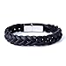 Urban Jewelry Unique Braided Black Cuff Leather Bracelet for Men with Elegant Stainless Steel Clasp