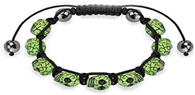 Glow In The Dark Multi Skull Beads Bracelet with Adjustable Size Sliding Tie-Knot Closure, Length 7.48 "~11.81"