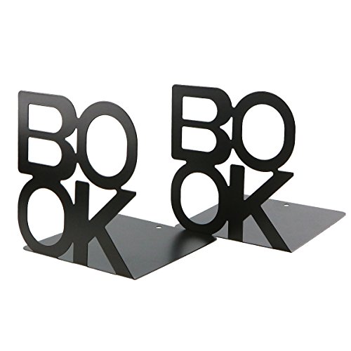 Simple Black BOOK Letter Pattern Metal Bookends Book Organizer for Desk Office Home Decoration Gift