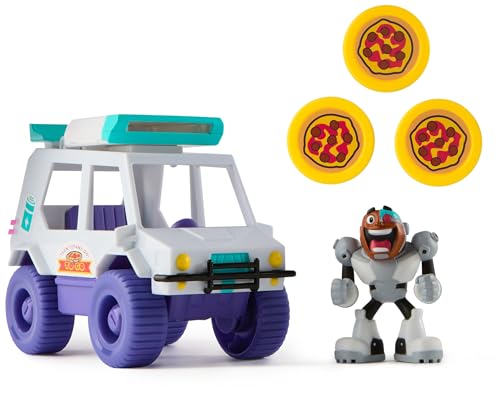 DC Comics - Teen Titans Go! - T-Car Pizza Launcher - Véhicule avec Figurine Interactive De Cyborg - Jouet À Collectionner - Figurine Super Héros - Voiture Enfant - Jouet Enfant 4 Ans Et +