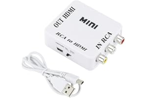 HPDELGB RCA to HDMI AV to HDMI Converter 1080P Mini RCA Composite CVBS AV to HDMI Video Audio Converter Adapter for PC Xbox PS4 PS3 VHS VCR DVD TV STB Support PAL/NTSC with USB Power Cable (White)
