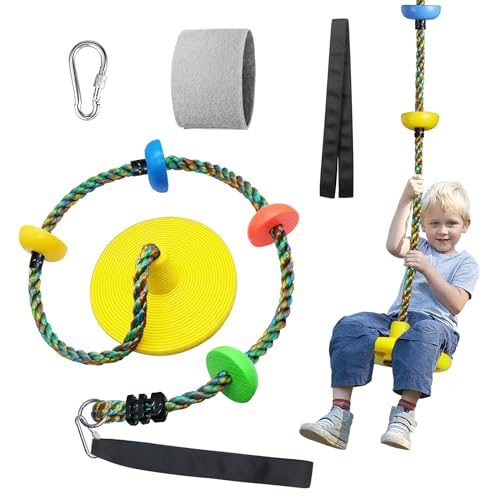 Fentin Tree Swing for Kids Backyard Single Disc Rope Climbing Swing Seat for Tree Indoor Outdoor Playground Set Accessories with Thickening 4 Ft Strap-Yellow