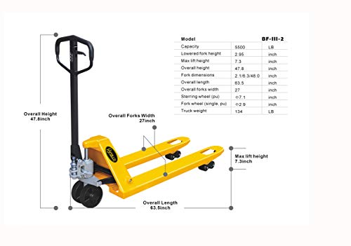 Apollolift Hand Pallet Jack/Pallet Truck 5500lbs Capacity BF-III (27W x 48L)