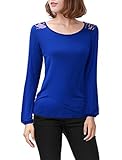 Allegra K Women Lace-Paneled Back Scoop Neck Long Sleeves Top