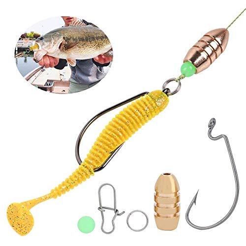 Angeln Gewichte Angelzubehör Set, Angeln Box Set Bass Werfen Sinker Gewichte Jig Haken Schwenkring Leuchtperlen Fischen Platinen Kit mit Aufbewahrungsbehälter – Bild 3