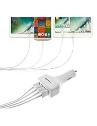 Cargador USB para vehículos Basics para dispositivos Apple y Android, 4 puertos, Blanco