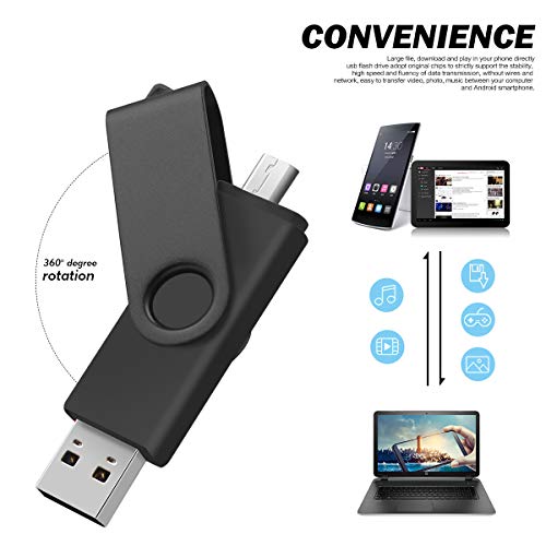 256GB USB Flash Drive for Android Phone Memory Stick 2 in1 Micro USB 256GB Photo Stick USB 2.0 Thumb Drive (256GB, Black)