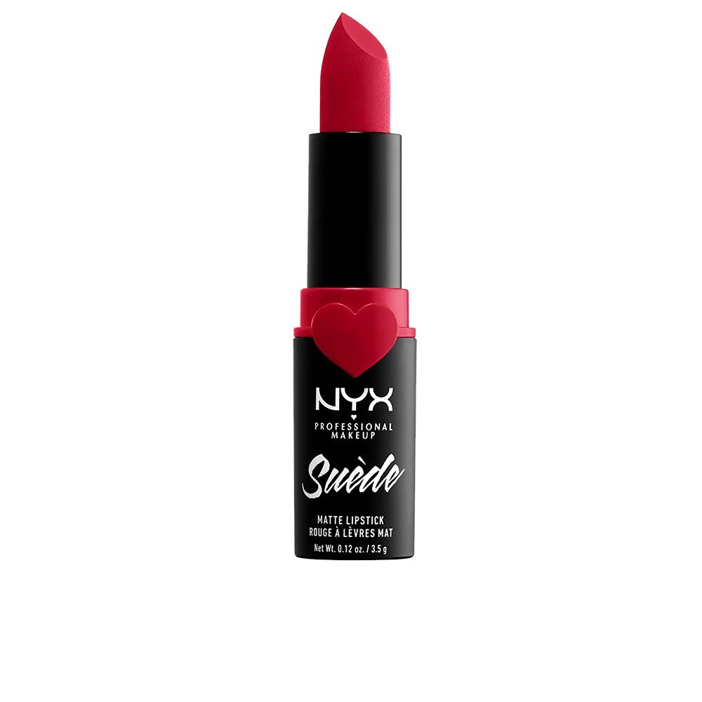 NYX Professional Makeup , Lipstick, Suede Matte Lipstick, Lightweight Powdery-Matte Finish in a Heart-Adorned Case, Velvety Plush Lip Colour, Shade: Spicy, 21 g