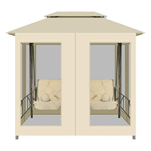AyaMastro Outdoor 86.6" L Cream White Sun Shade Gazebo Swing Chair Canopy Patio Bed Bench w/Curtain & Pillow with Ebook - Thumbnail 2