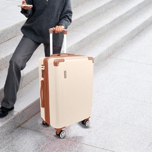 Mala de Bordo 10kg com Frasqueira Bagagem de Mão Expansivel Aprovada ANAC com 4 Rodas duplas 360° Cadeado AntiFurto TSA Mala de Viagem Alça Lateral com Divisória, Leve Resistente Bege