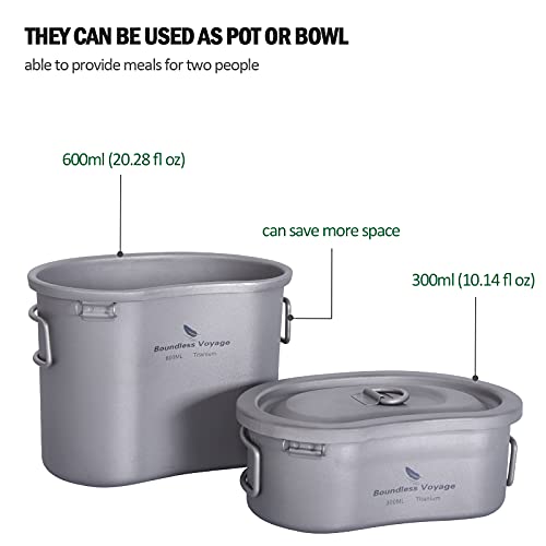 Boundless Voyage Titanium Canteen Mess Kit with Lid and Folding Handle Ultralight Portable Bowl