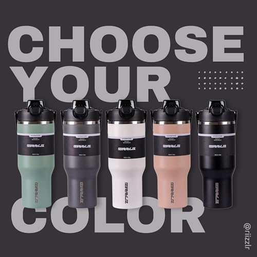 RIIZZLR® 1000ml Insulated Water Bottle Tumbler with 2-in-1 Straw & Sip Lid – Stainless Steel Vacuum Flask, Double Wall, BPA-Free, Leakproof, Wide Mouth, Keeps Drinks Hot 12H / Cold 24H (Black)