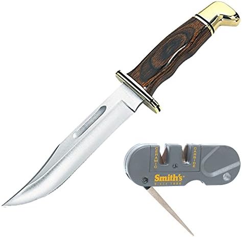 Save set Buck Knives 0119 Leather Sheath w/ Special Fixed Blade Knife plus Grey Smith's PP1 Pocket Pal Multifunction Sharpener