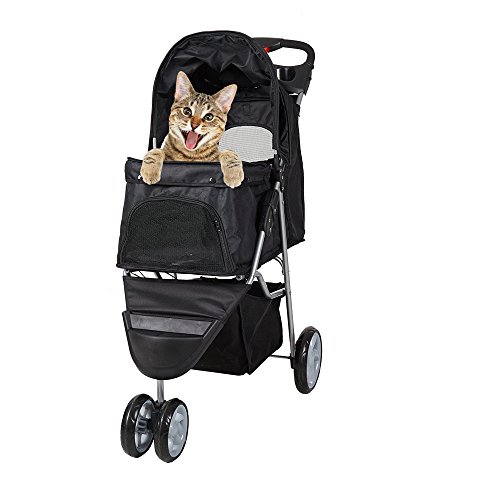 KARMAS PRODUCT Pet Stroller for Dog Cat Small Animal Folding Walk Jogger Travel Carrier Cart with Three Wheels (Black)