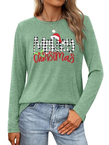 HQP Christmas Shirts for Women: Long Sleeve Christmas Shirts Xmas Tree Graphic Vacation Tees Tops at Amazon